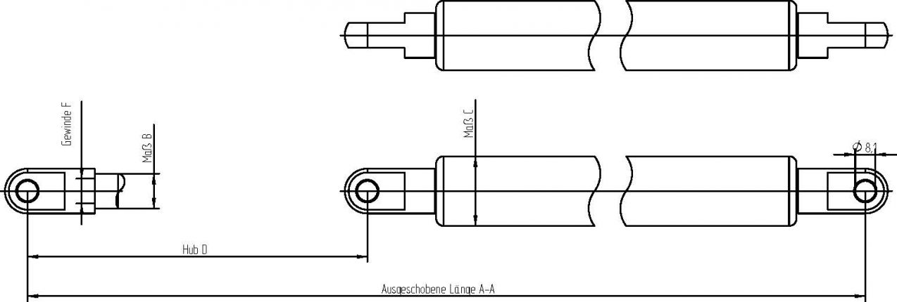 Ressort à gaz avec oeillet - 404429.001 - Ressort à gaz