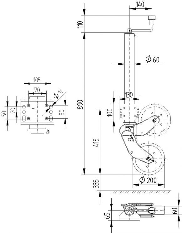 Roue support ATK60V (capacité de charge augmentée, course prolongée) - 413455.001 - Roues d'appui