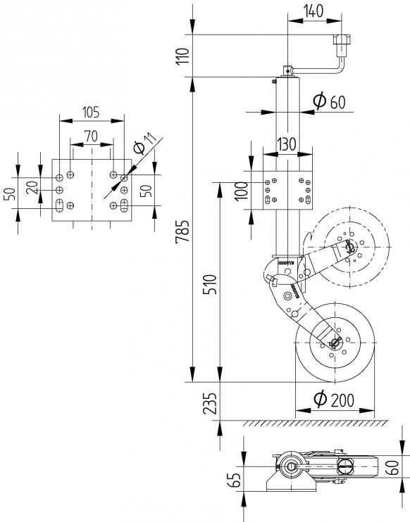Roue de support ATK60 (console 100mm de plus haut) - 4802509X - Roues d'appui